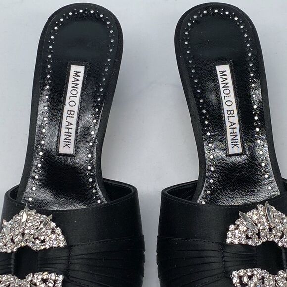 Manolo Blahnik Prinap 50MM Satin Crystal Buckle Mules size 36 - Picture 6 of 15